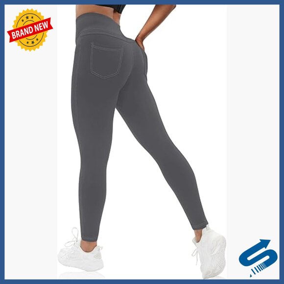 Pants - High Waisted Yoga Leggings with Back Pockets, Tummy Control, Buttery Soft